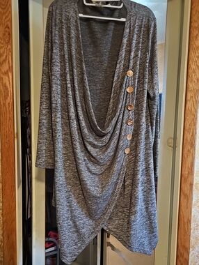 Nextmia Heather Gray Knit Top - Button Detail